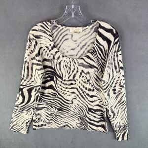 Mainbocher Women's Cashmere Sweater Pullover Animal Zebra Size L Luxury‎ Fancy